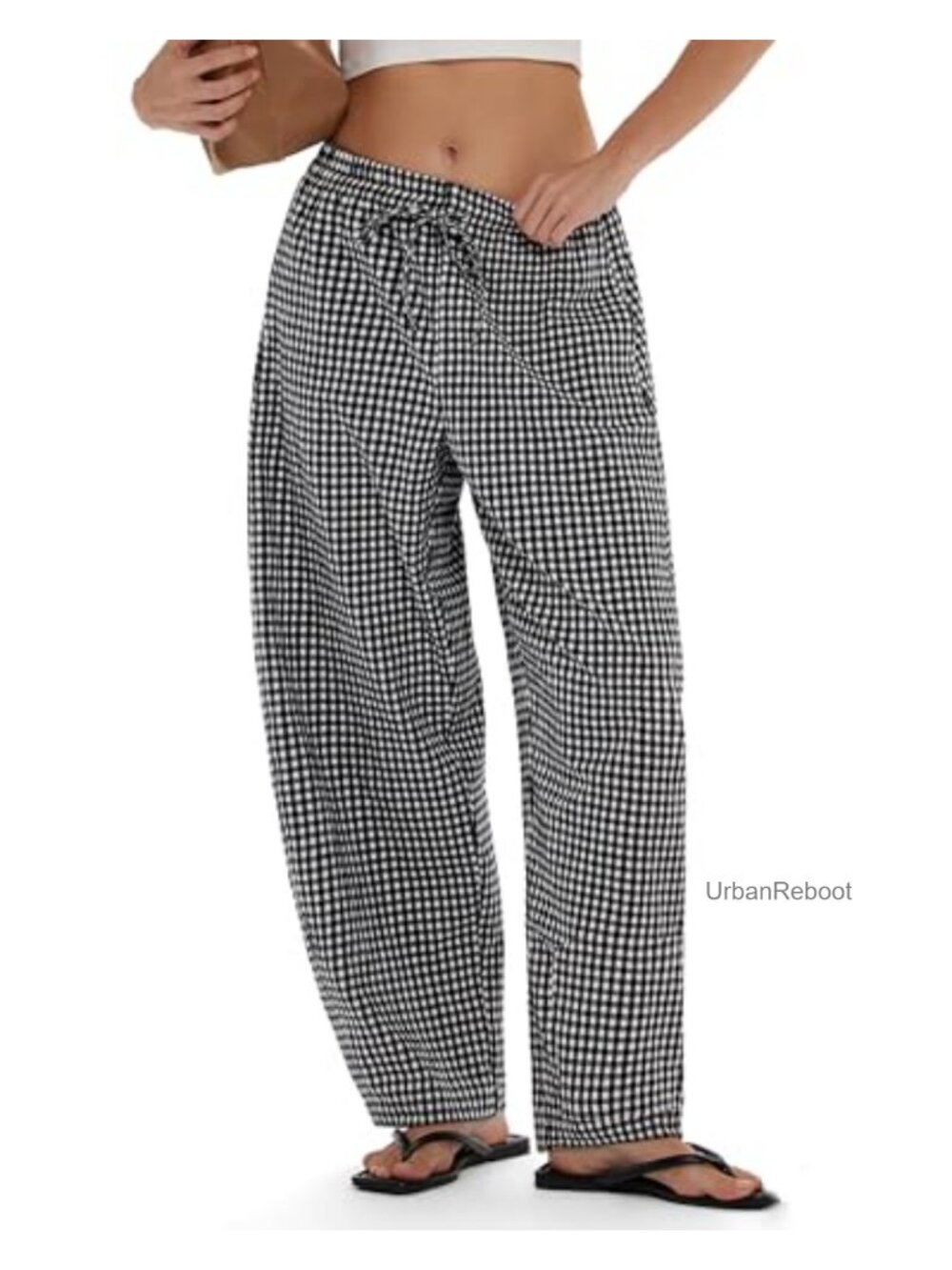 Women's Linen Baggy Barrel Pants Drawstring Lounge Ankle Pants with Pockets